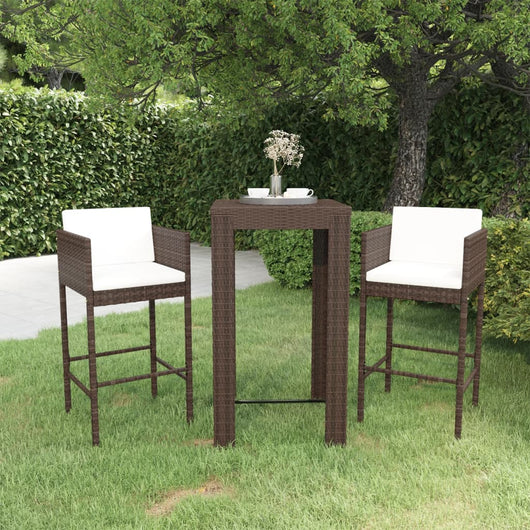 Set Bar da Giardino 3 pz con Cuscini Polyrattan Marrone 3094777