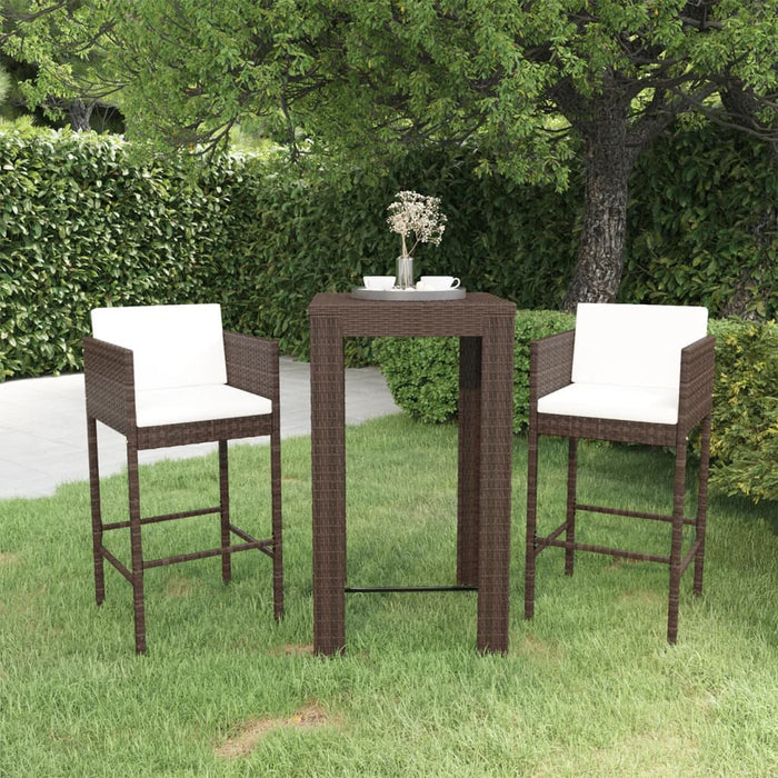 Set Bar da Giardino 3 pz con Cuscini Polyrattan Marrone 3094777