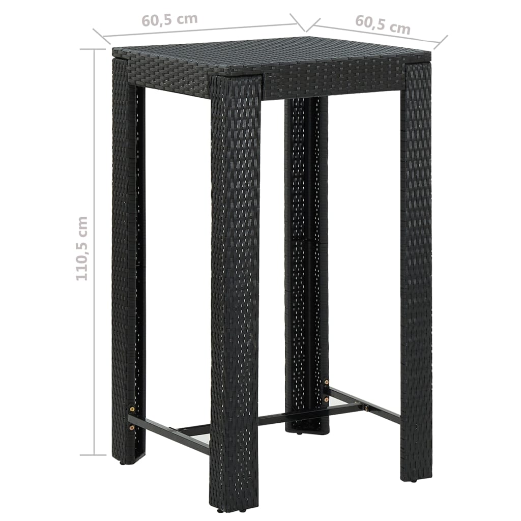 Set Bar da Giardino 3 pz con Cuscini Polyrattan Nero 3094778