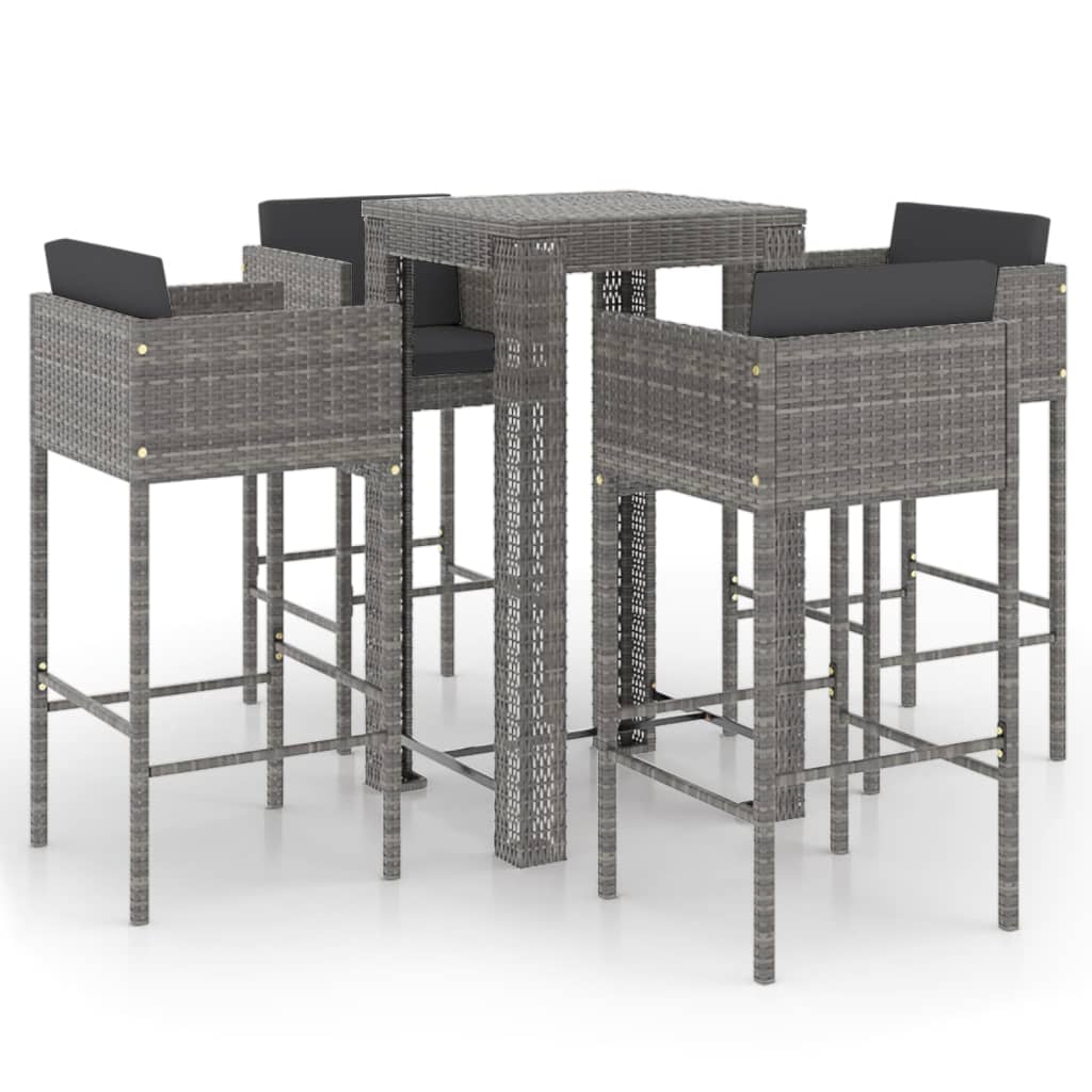 Set da Bar da Giardino 5 pz con Cuscini in Polyrattan Grigio cod mxl 44276