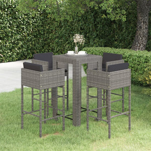 Set da Bar da Giardino 5 pz con Cuscini in Polyrattan Grigio cod mxl 44276