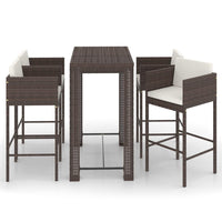 Set da Bar da Giardino 5 pz con Cuscini in Polyrattan Marrone
