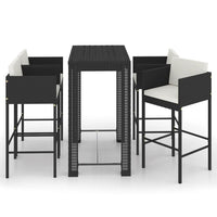 Set Bar da Giardino 5 pz con Cuscini Polyrattan Nero cod mxl 39395