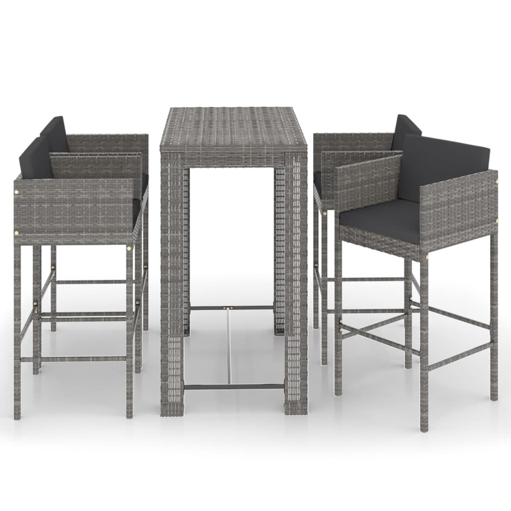 Set da Bar da Giardino 5 pz con Cuscini in Polyrattan Grigio 3094785