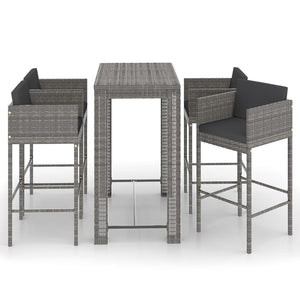 Set da Bar da Giardino 5 pz con Cuscini in Polyrattan Grigio 3094785