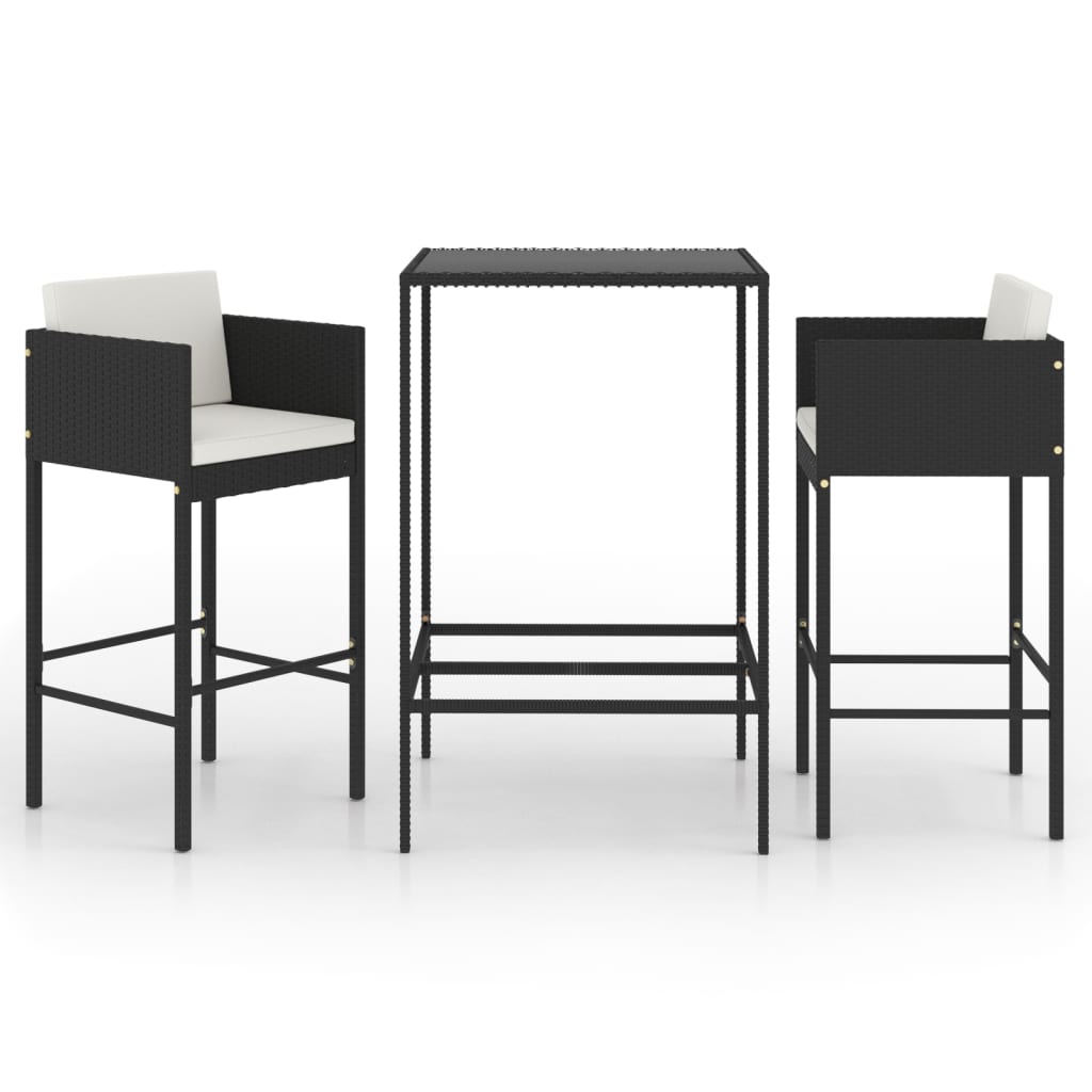 Set Bar da Giardino 3 pz con Cuscini Polyrattan Nero cod mxl 34826