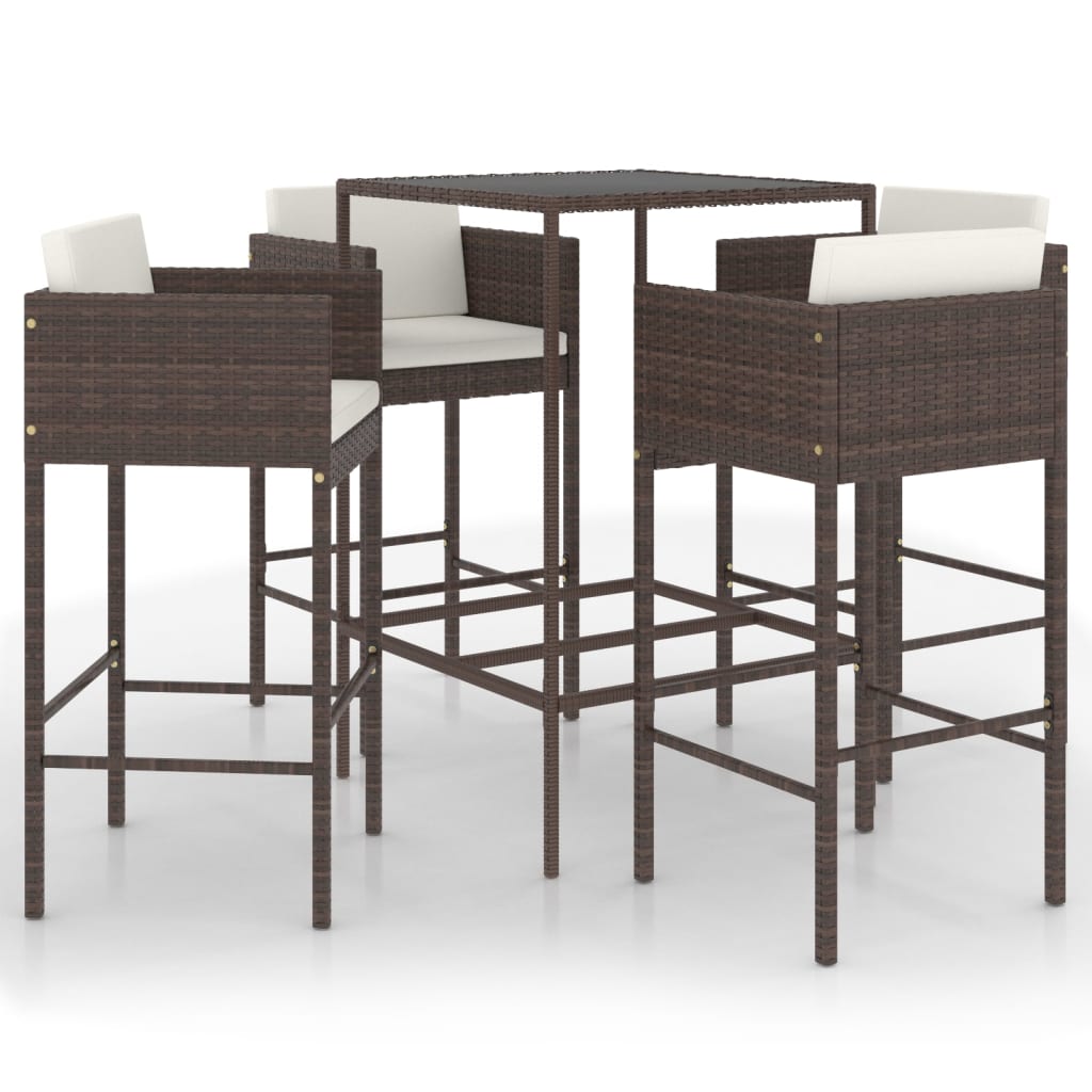 Set da Bar da Giardino 5 pz con Cuscini in Polyrattan Marrone cod mxl 34950