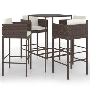Set da Bar da Giardino 5 pz con Cuscini in Polyrattan Marrone 3094789