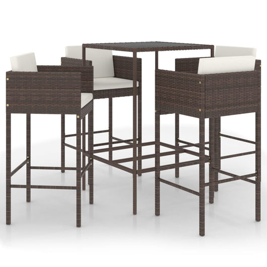 Set da Bar da Giardino 5 pz con Cuscini in Polyrattan Marrone 3094789