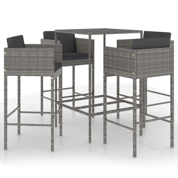 Set da Bar da Giardino 5 pz con Cuscini in Polyrattan Grigio cod mxl 31324