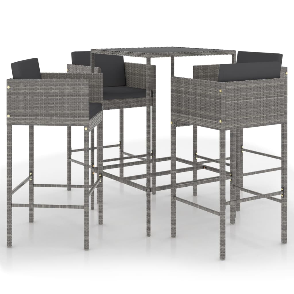 Set da Bar da Giardino 5 pz con Cuscini in Polyrattan Grigio 3094791