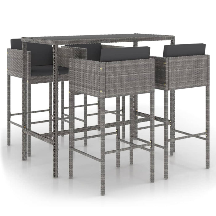 Set da Bar da Giardino 5 pz con Cuscini in Polyrattan Grigio 3094794