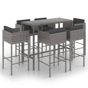 Set da Bar da Giardino 7 pz con Cuscini in Polyrattan Grigio cod mxl 38179