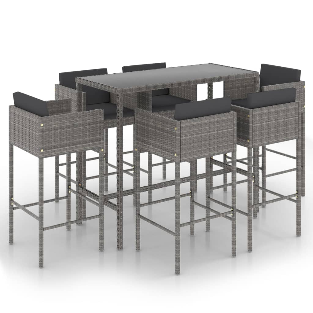 Set da Bar da Giardino 7 pz con Cuscini in Polyrattan Grigio 3094797