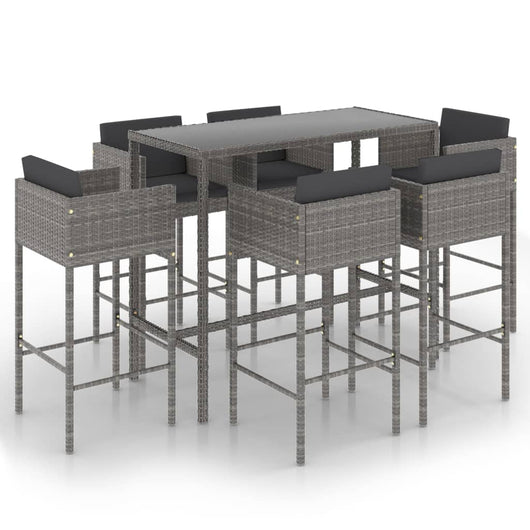 Set da Bar da Giardino 7 pz con Cuscini in Polyrattan Grigio 3094797