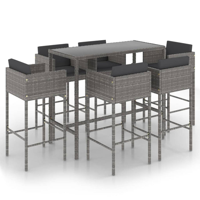 Set da Bar da Giardino 7 pz con Cuscini in Polyrattan Grigio 3094797