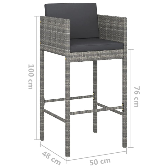 Set da Bar da Giardino 7 pz con Cuscini in Polyrattan Grigio 3094797