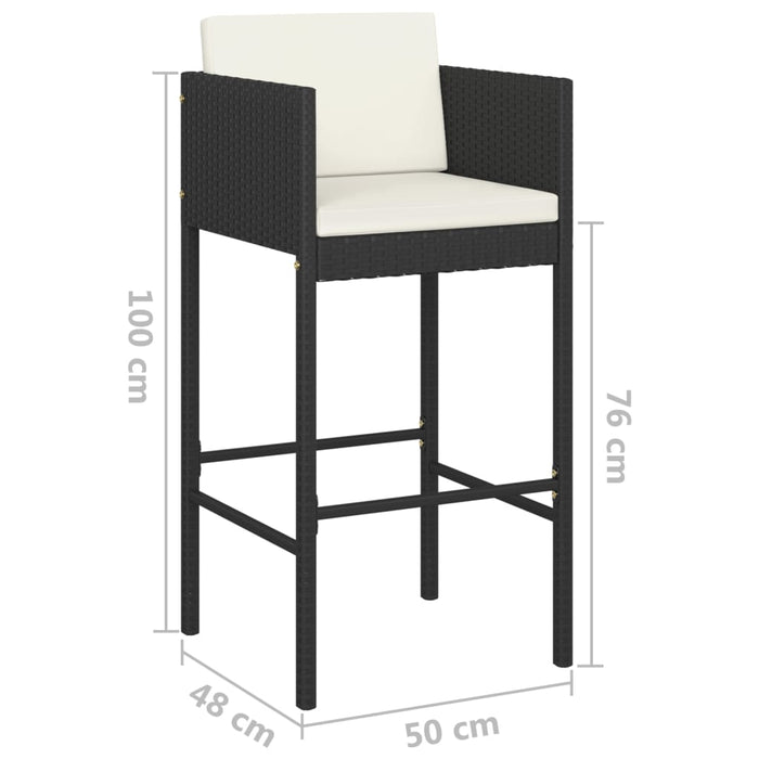 Set Bar da Giardino 3 pz con Cuscini Polyrattan Nero 3094798