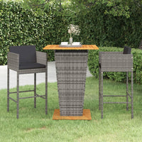 Set Bar da Giardino 3 pz con Cuscini in Polyrattan Grigio cod mxl 35343