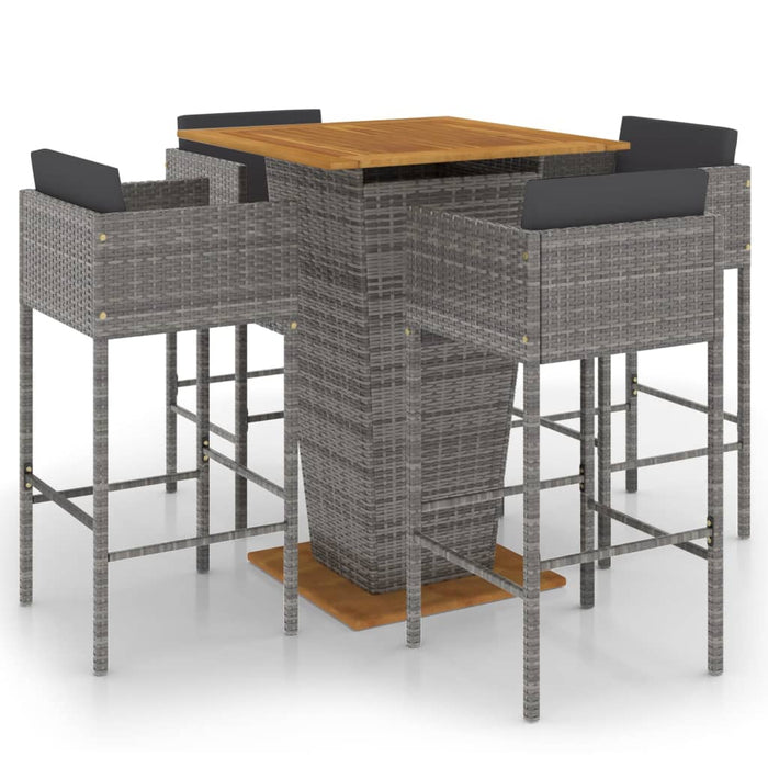 Set da Bar da Giardino 5 pz con Cuscini in Polyrattan Grigio 3094805
