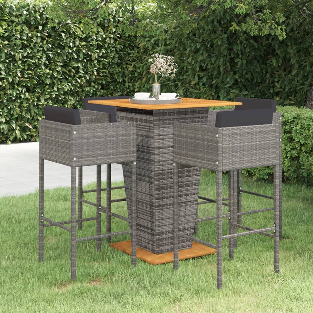 Set da Bar da Giardino 5 pz con Cuscini in Polyrattan Grigio 3094805