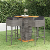 Set da Bar da Giardino 5 pz con Cuscini in Polyrattan Grigio 3094805