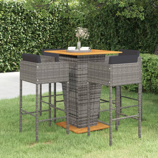 Set da Bar da Giardino 5 pz con Cuscini in Polyrattan Grigio 3094805