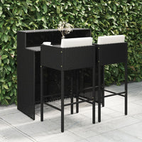 Set Bar da Giardino 3 pz con Cuscini Polyrattan Nero 3094807