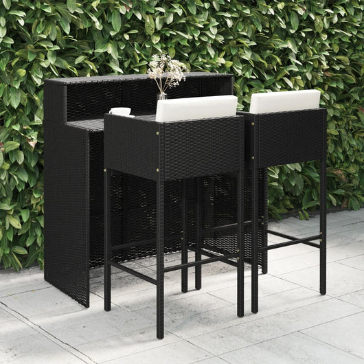 Set Bar da Giardino 3 pz con Cuscini Polyrattan Nero 3094807