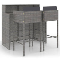 Set Bar da Giardino 3 pz con Cuscini in Polyrattan Grigio cod mxl 34673