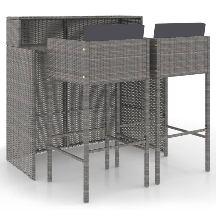 Set Bar da Giardino 3 pz con Cuscini in Polyrattan Grigio cod mxl 34673