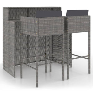Set Bar da Giardino 3 pz con Cuscini in Polyrattan Grigio 3094808