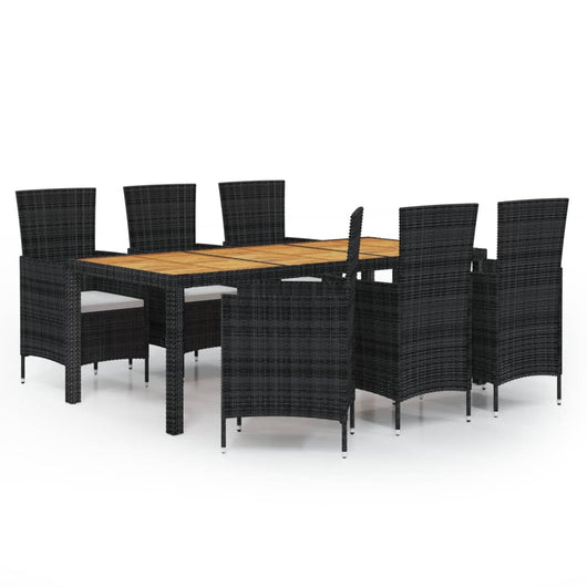 Set da Pranzo da Giardino 7 pz con Cuscini in Polyrattan Nero 3094837