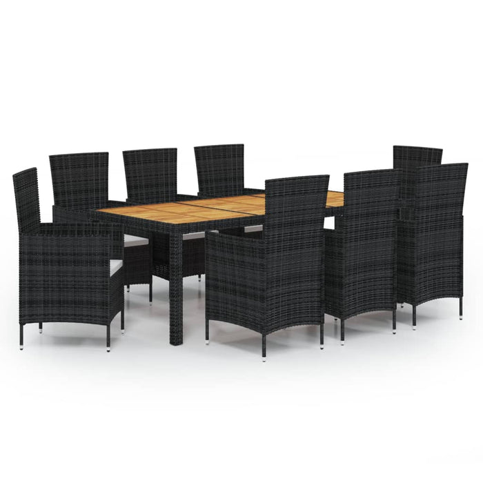Set da Pranzo da Giardino 9 pz con Cuscini in Polyrattan Nero 3094838