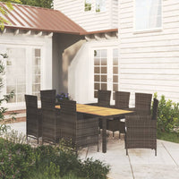 Set da Pranzo da Giardino 9 pz con Cuscini in Polyrattan Nero 3094838