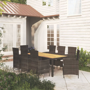 Set da Pranzo da Giardino 9 pz con Cuscini in Polyrattan Nero 3094838