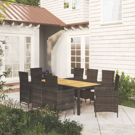 Set da Pranzo da Giardino 9 pz con Cuscini in Polyrattan Nero 3094838