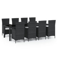 Set da Pranzo da Giardino 9 pz con Cuscini in Polyrattan Nero 3094847