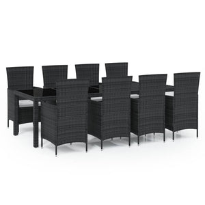Set da Pranzo da Giardino 9 pz con Cuscini in Polyrattan Nero 3094847