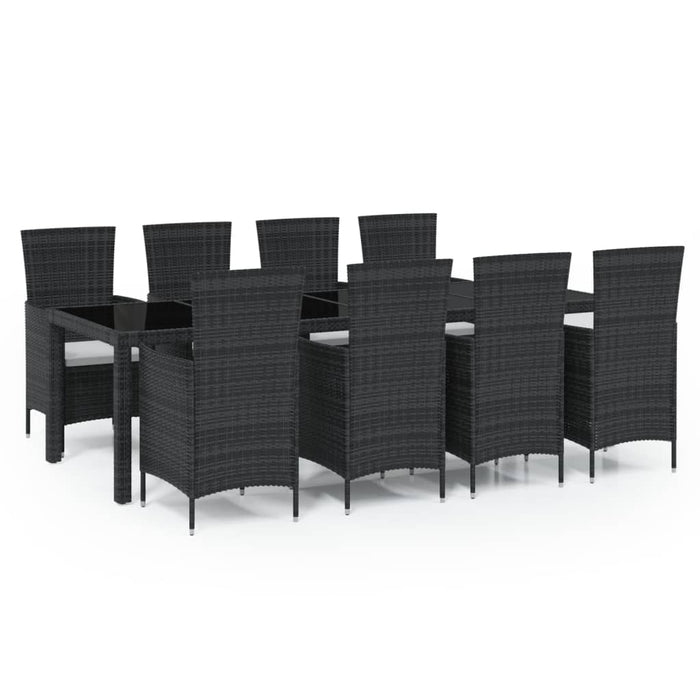 Set da Pranzo da Giardino 9 pz con Cuscini in Polyrattan Nero 3094847