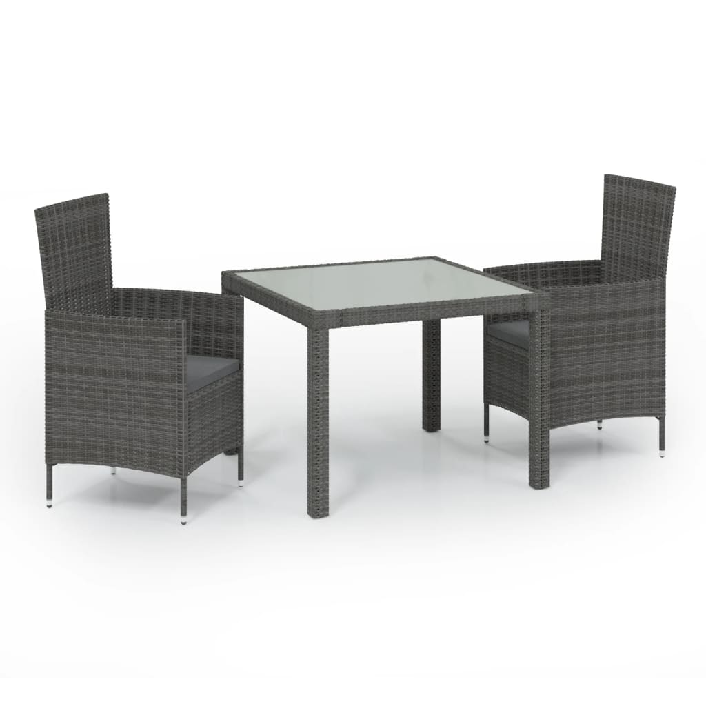 Set da Pranzo per Esterni 3 pz con Cuscini in Polyrattan Grigio 3094873