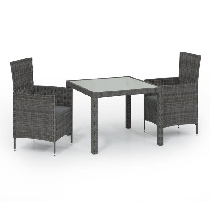 Set da Pranzo per Esterni 3 pz con Cuscini in Polyrattan Grigio 3094873