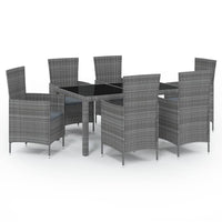 Set da Pranzo per Esterni 7 pz con Cuscini in Polyrattan Grigio 3094882