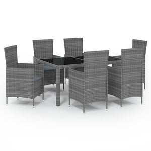 Set da Pranzo per Esterni 7 pz con Cuscini in Polyrattan Grigio 3094882