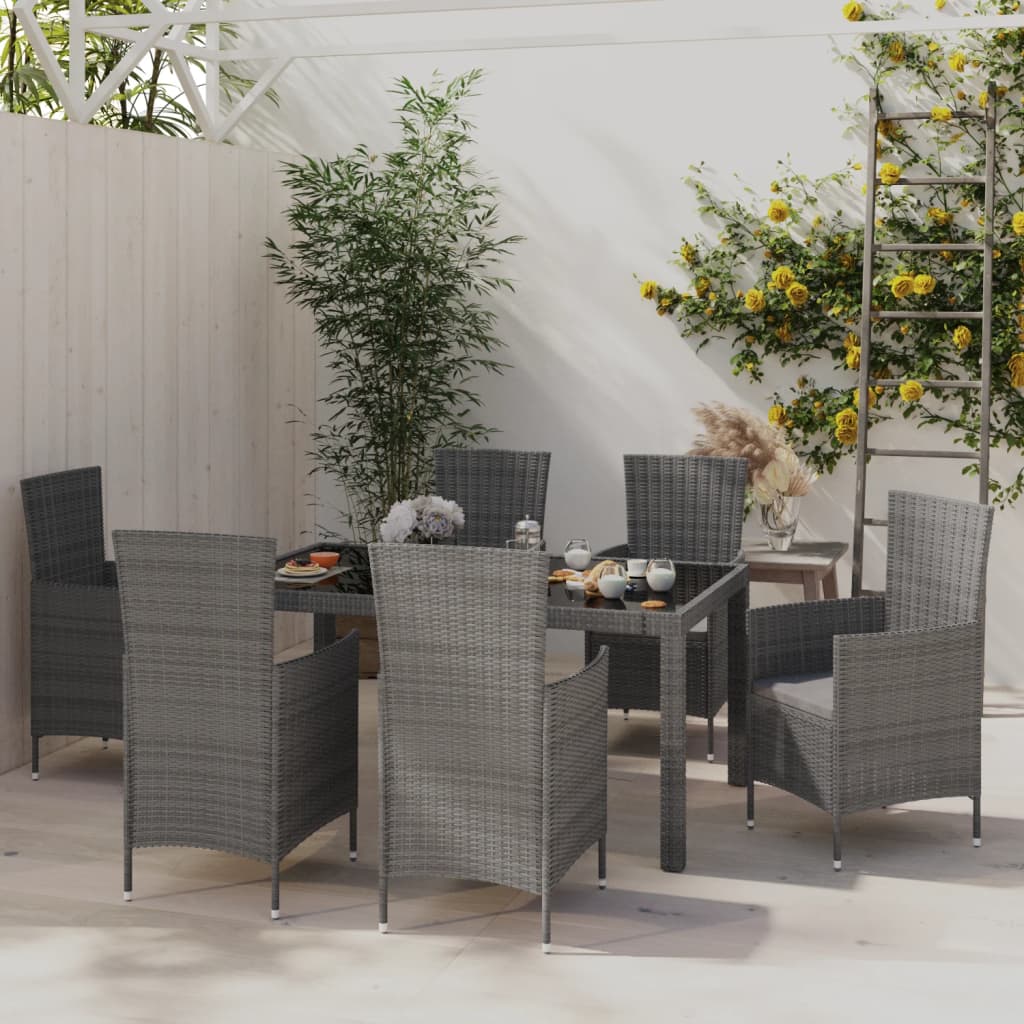Set da Pranzo per Esterni 7 pz con Cuscini in Polyrattan Grigio 3094882