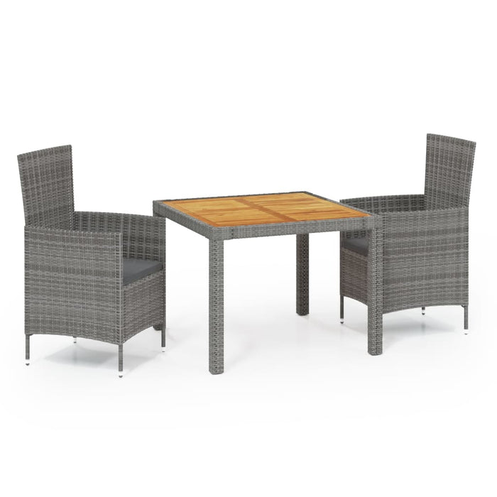 Set da Pranzo per Esterni 3 pz con Cuscini in Polyrattan Grigio cod mxl 71725