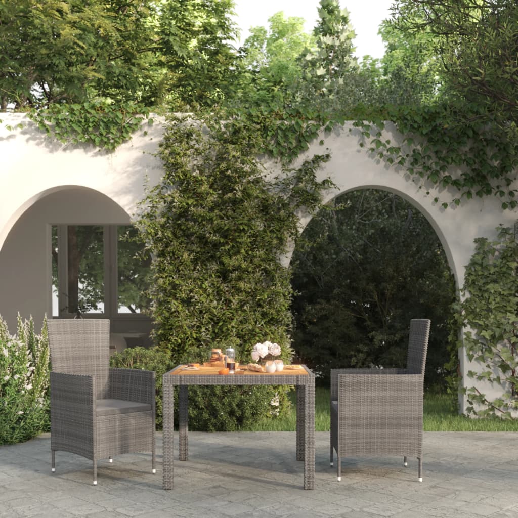 Set da Pranzo per Esterni 3 pz con Cuscini in Polyrattan Grigio cod mxl 71725