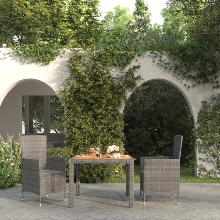 Set da Pranzo per Esterni 3 pz con Cuscini in Polyrattan Grigio cod mxl 71725