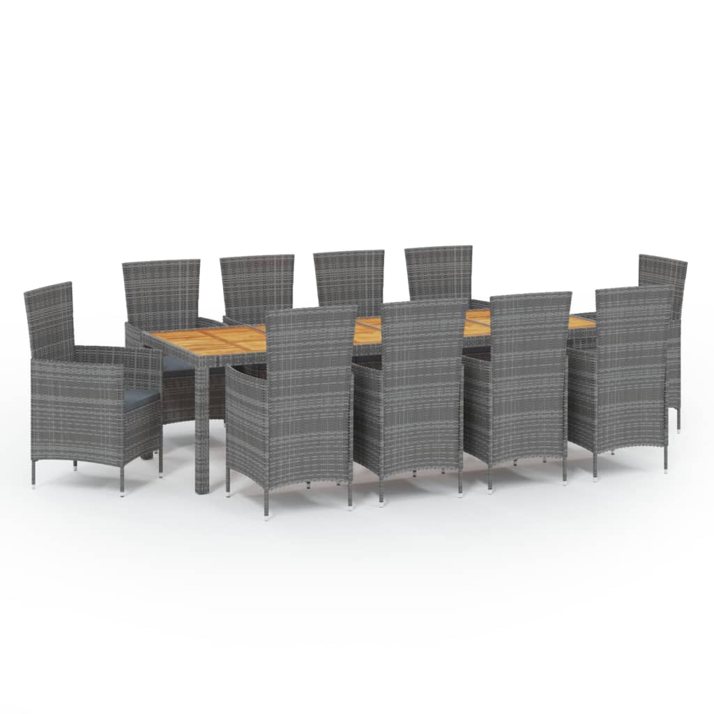 Set da Pranzo da Giardino 11 pz con Cuscini Polyrattan Grigio 3094894