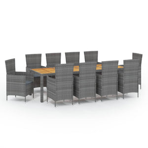 Set da Pranzo da Giardino 11 pz con Cuscini Polyrattan Grigio 3094894